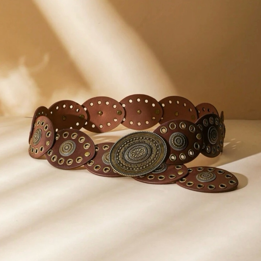 Brown Circular Patterned Women's Belt